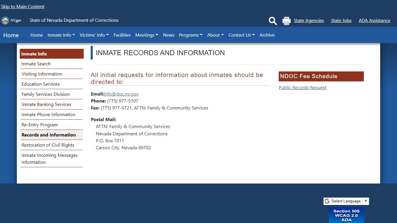 Inmate Records and Information | Nevada Department of ...