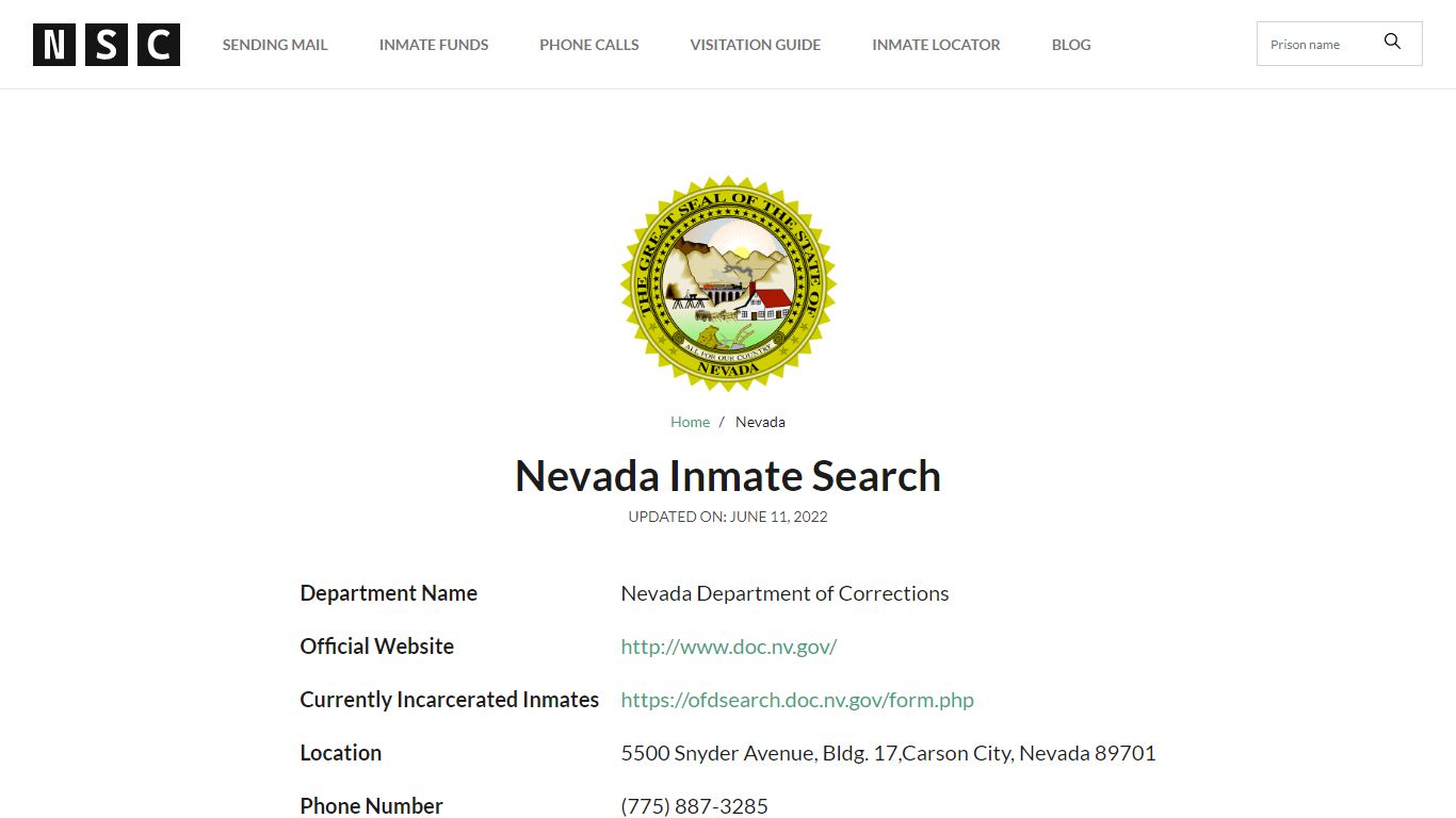 Nevada Inmate Search – Nevada Department of Corrections ...